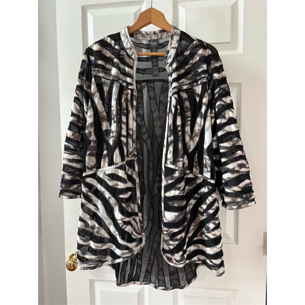 Chico's Travelers Cardigan Women’s  Animal Print‎ Mesh Open Front Chic